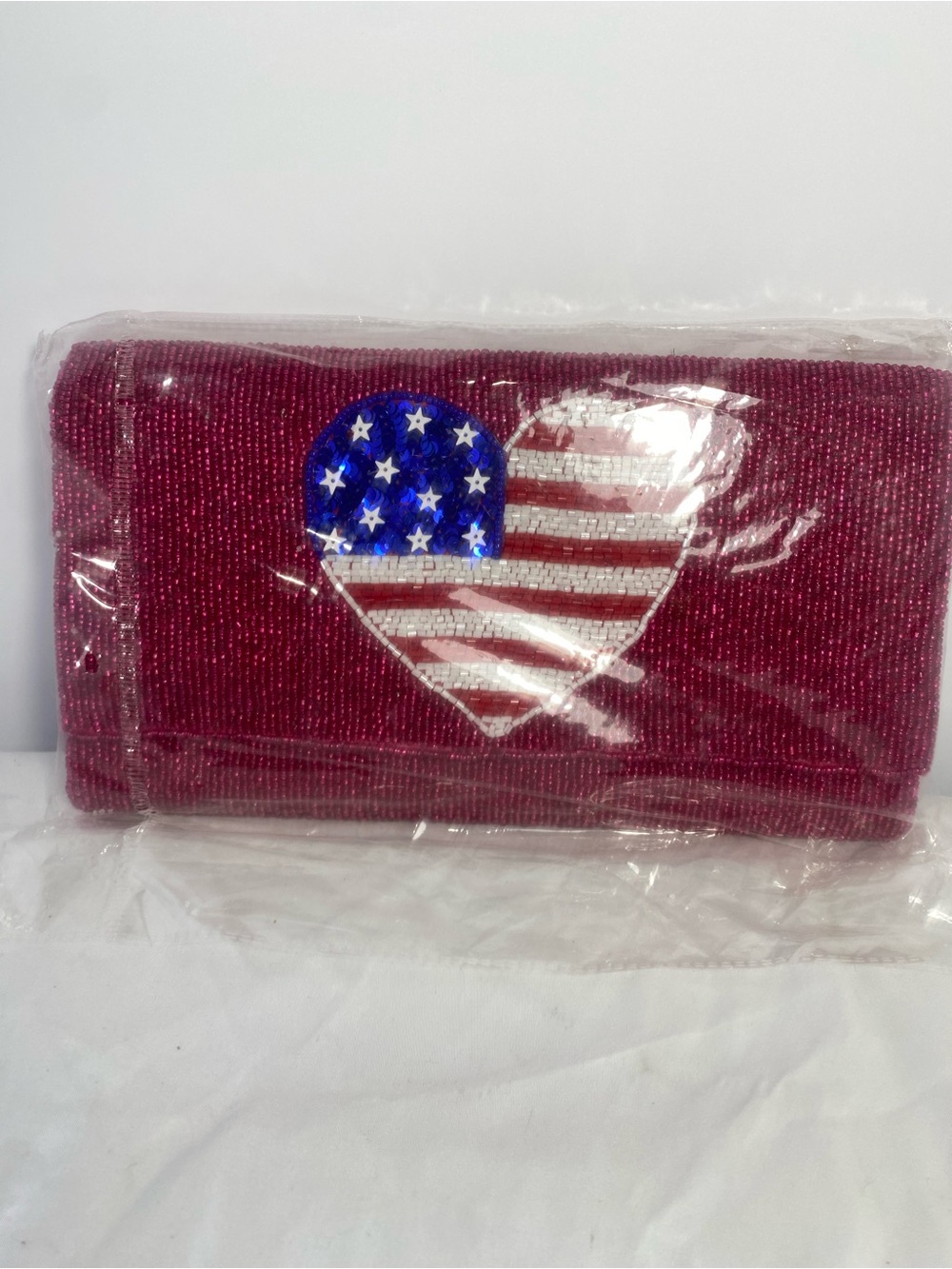 Pink  Sequin Foldover Wallet with American Flag Heart